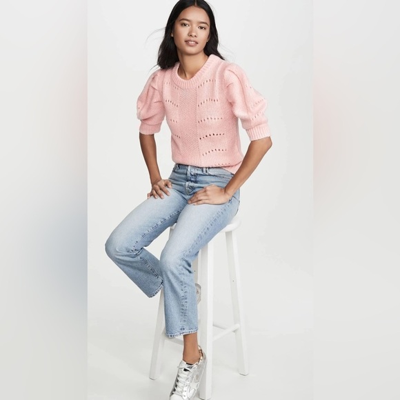 English Factory Short Puff Pleated Sleeve Sweater Chunky Knit Pale Pink Size XS - Picture 11 of 12